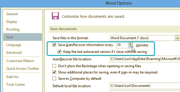 Activez l'enregistrement automatique sur MS Word 2013 pour éviter de fermer Word sans enregistrer
