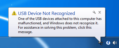Causes d'erreur USB non reconnue