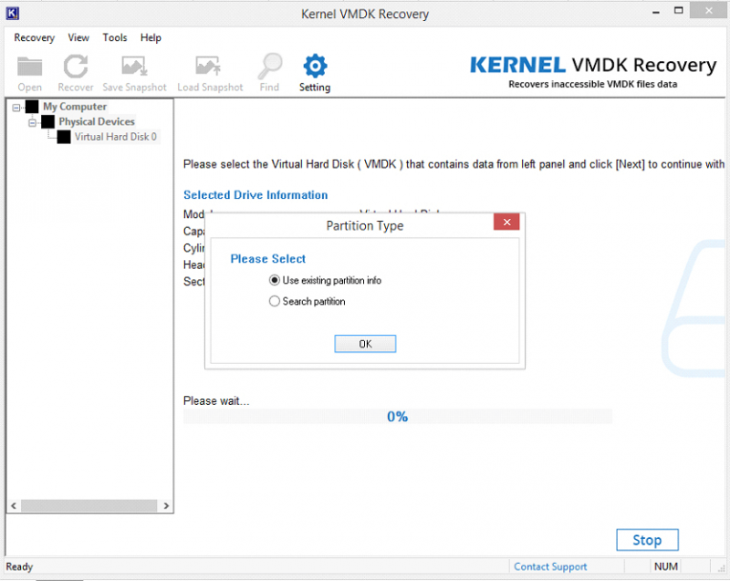 Utiliser les informations de partition existantes par la récupération VMDK du noyau