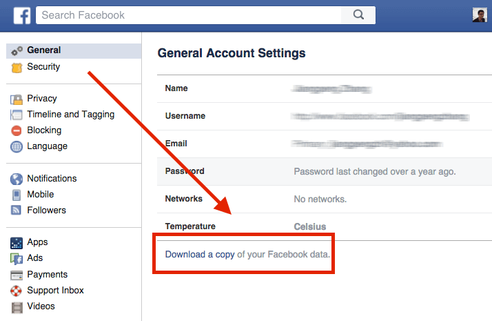 Télécharger les données de copie de Facebook