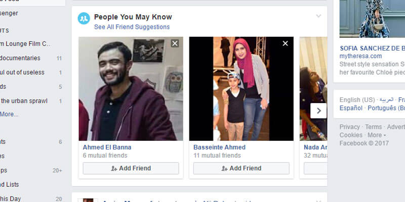 Suggestions de personnes sur Facebook