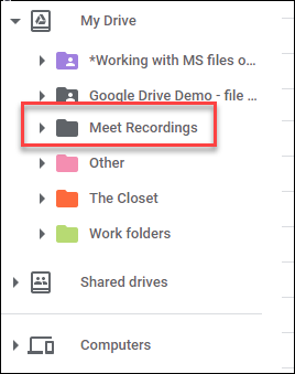 Enregistrements Google Meet sur Google Drive