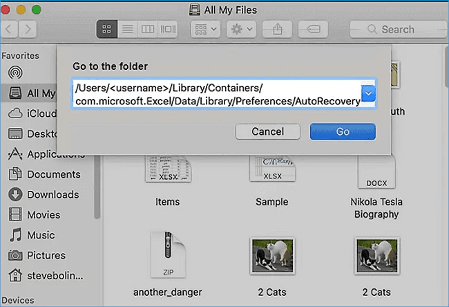 Récupérer des fichiers avec l'emplacement du fichier de récupération Excel sur Mac