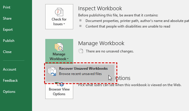 Récupérer des fichiers avec l'emplacement du fichier de récupération Excel sous Windows