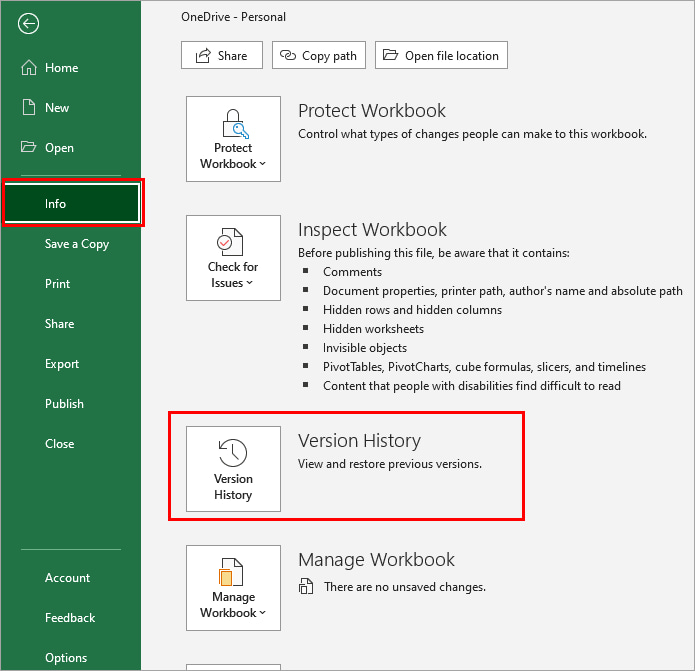 Récupérer la version précédente d'un fichier Excel à l'aide de l'historique des versions sur Excel