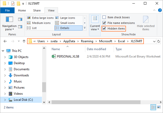 Dossier sur votre ordinateur pour l'emplacement du fichier de récupération Excel sous Windows