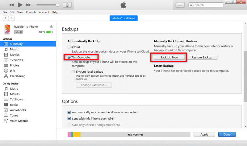Sauvegarder l'iPad sur un lecteur externe via iTunes