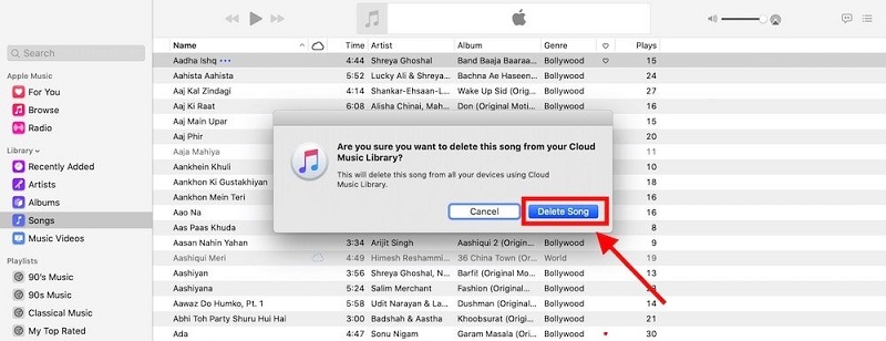 Supprimer une chanson de la bibliothèque iTunes