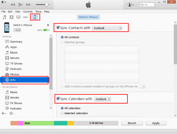 Transférer des contacts Outlook sur iPhone à l'aide d'iTunes