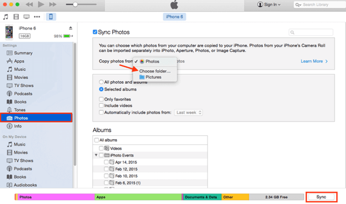 Transférer des photos de Samsung vers iPhone à l'aide d'iTunes