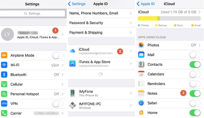 Activez les paramètres iCloud pour transférer les contacts d'un iPhone vers un PC