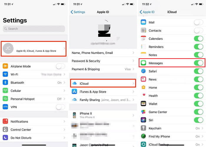 Activer la synchronisation des messages iCloud pour voir les messages sur iCloud