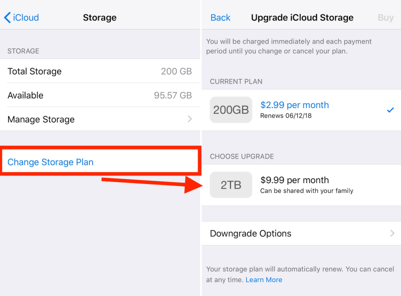 Mettez à niveau votre stockage iCloud pour réparer lorsque les photos ne sont pas téléchargées sur iCloud