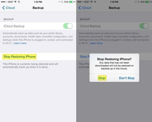 Arrêter la restauration immédiatement pour corriger "Vous pouvez installer cette mise à jour lorsque votre iPhone a terminé la restauration à partir de la sauvegarde iCloud."