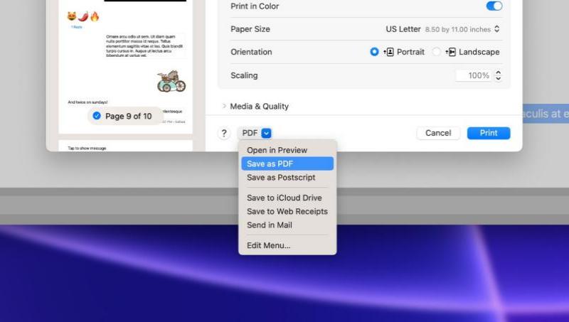 Exportation d'iMessages vers un fichier PDF sur un ordinateur Mac