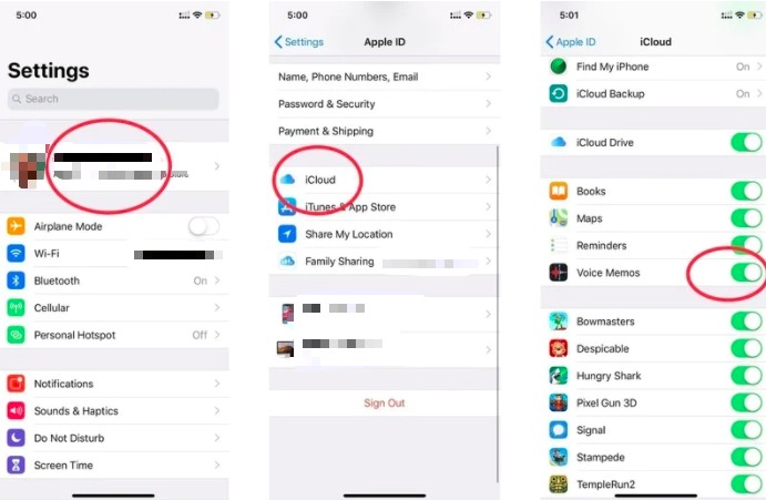 iCloud sauvegarde les mémos sur iPhone