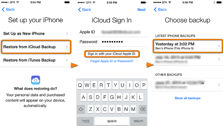 Restaurer depuis Icloud Backup