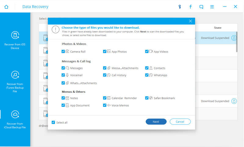 Sélectionnez le type de fichier