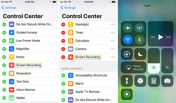 Ajouter un enregistrement d'écran Ios11