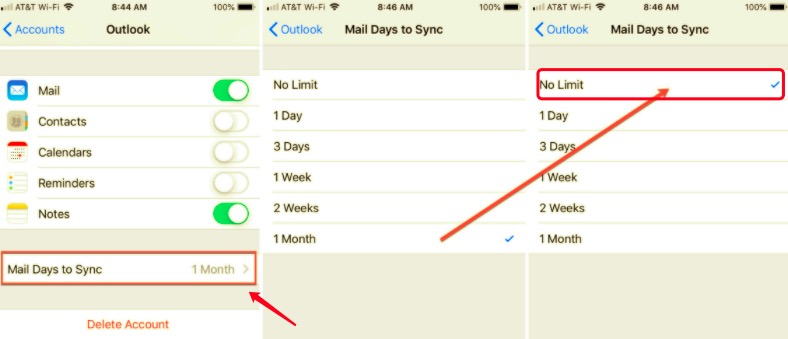 Vérifiez les jours de messagerie pour synchroniser les paramètres pour résoudre le problème de Hotmail qui ne fonctionne pas sur l'iPhone