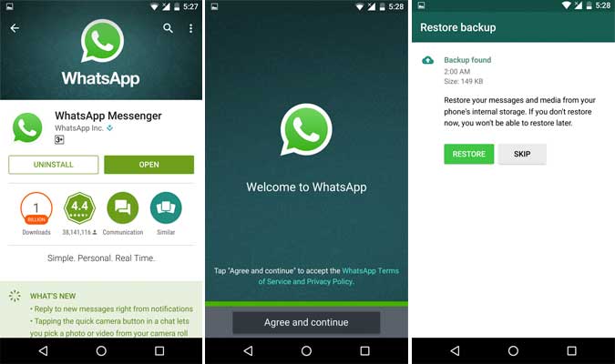 Réinstallez Whatsapp Android