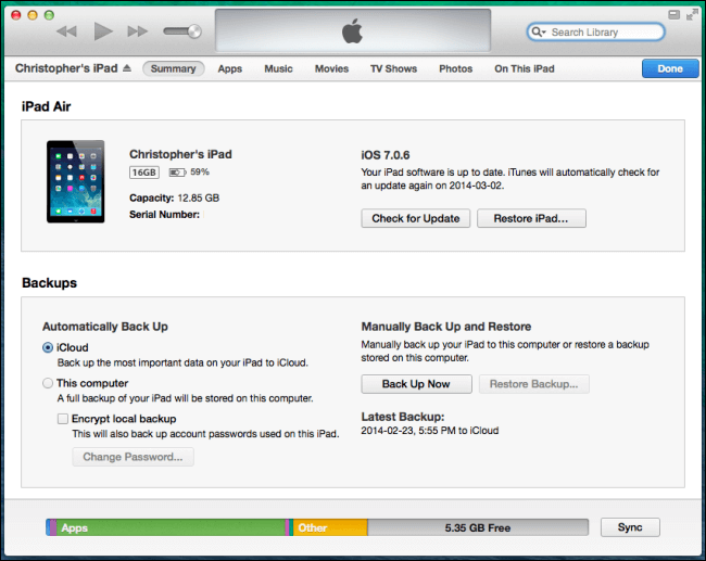 Sauvegarder les données iPad avec iTunes
