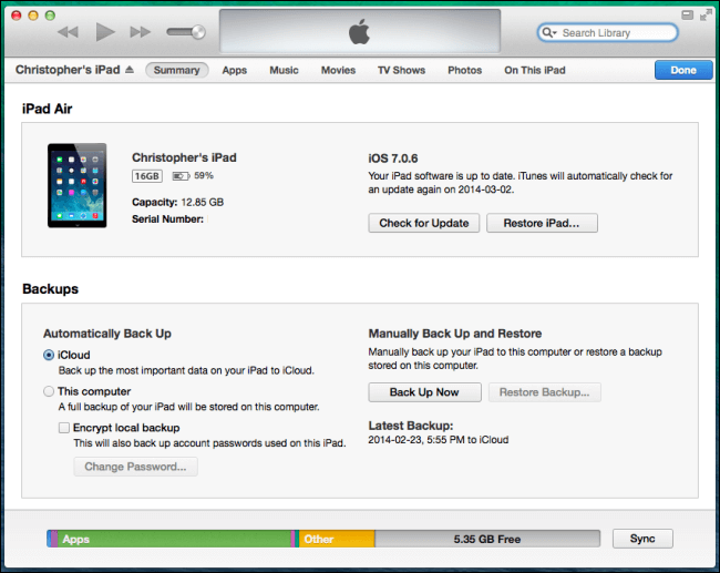 Sauvegarder mon iPad avec iTunes