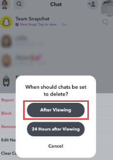 Effacer automatiquement le message Snapchat