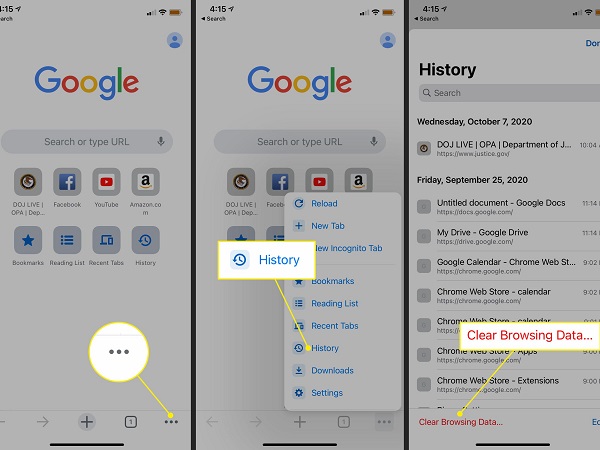 Utilisation de Phone Chrome pour effacer l'historique de recherche sur iPhone