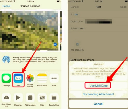 Envoyer de grandes vidéos avec iCloud Maildrop