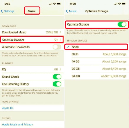 Optimiser le stockage pour les téléchargements de musique pour supprimer le stockage système sur iPhone