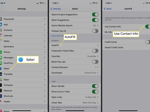 Utiliser les paramètres pour supprimer la saisie automatique sur iPhone