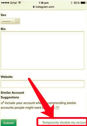 Désactiver temporairement le compte Instagram via le navigateur Web