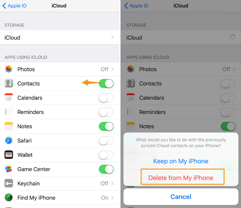 Supprimer manuellement les contacts sur iPhone 5S par iCloud
