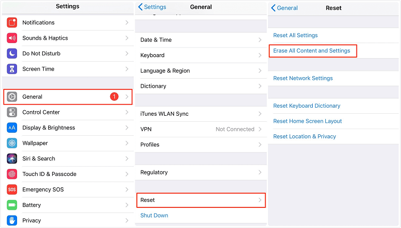Formater les fichiers de données iPhone via les paramètres