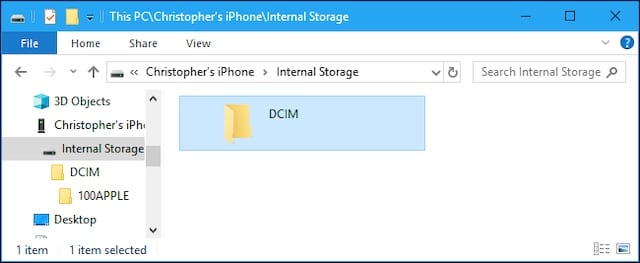 Dossier iPhone DCIM sur ordinateur