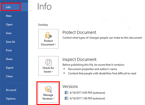 Récupérer des versions de document Word non enregistrées