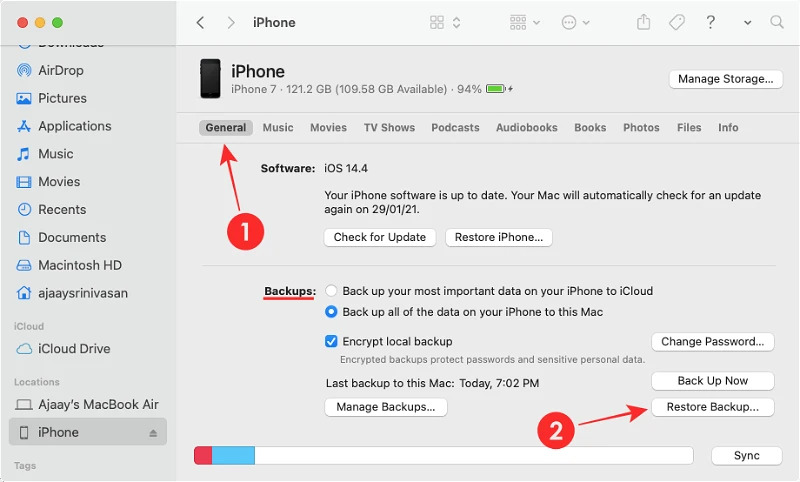 Annuler la suppression de photos sur iPhone à l'aide du Finder