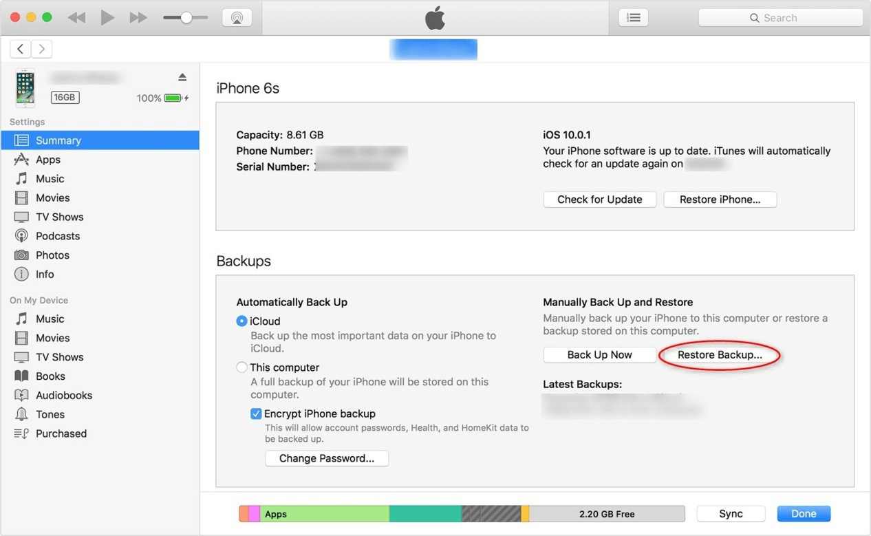 Restaurer les données à partir de la sauvegarde Itunes