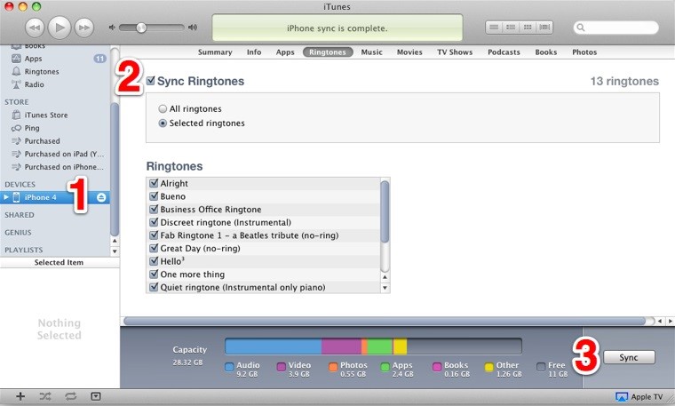 Synchronisez la nouvelle sonnerie avec iTunes