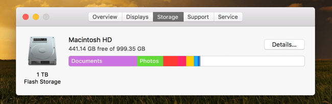 Vérifier l'espace disque disponible Stockage flash Mac