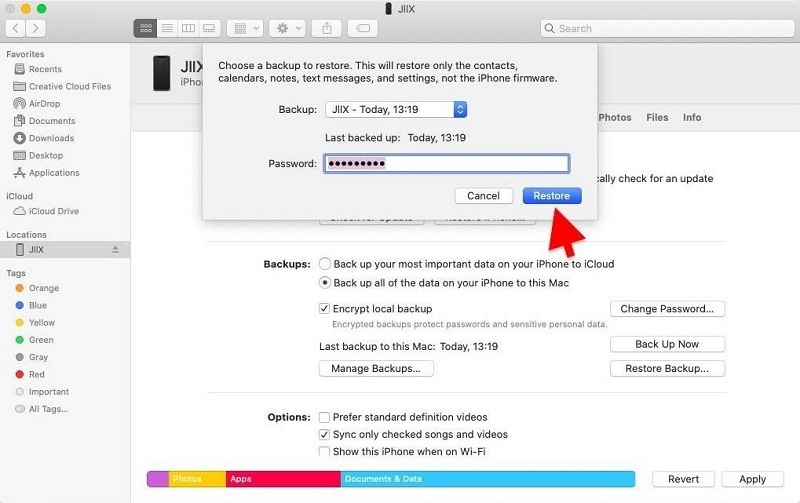 Annuler les notes supprimées sur iPhone à l'aide du Finder