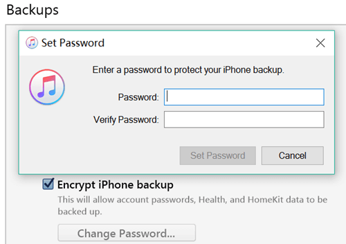 Itunes Backup Password Définir le mot de passe Itunes