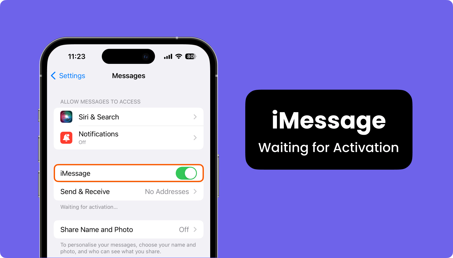 Imessage en attente d'une erreur d'activation