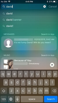 Messages de recherche Spotlight pour iPhone