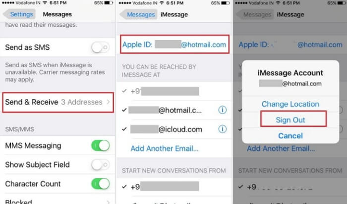 Déconnexion et connexion à Imessage Iphone