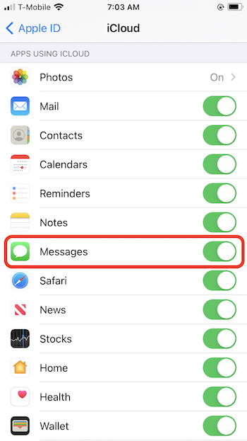 Synchronisation d'iMessages via iCloud