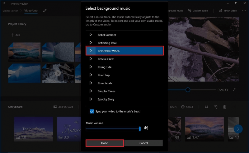 Ajouter de la musique à l'application vidéo avec l'application Windows Photos