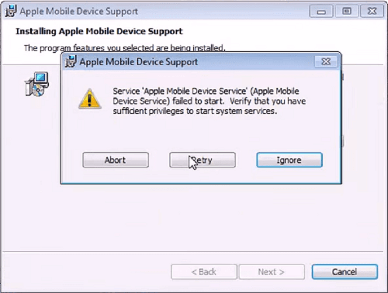 Échec du démarrage du service Apple Mobile Device