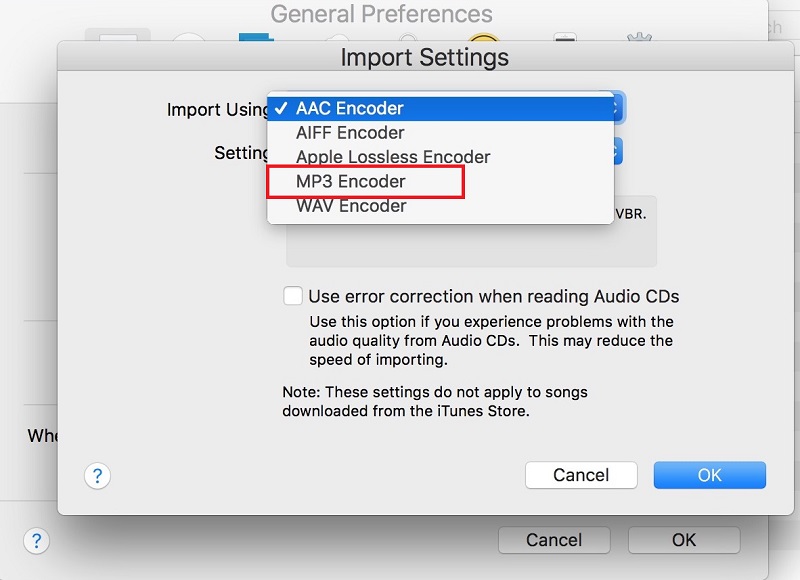 Sélectionnez MP3 comme importation en utilisant sur Mac